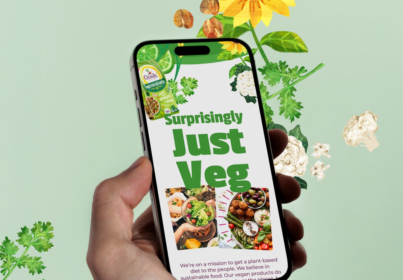 Top creative website agencies London showcasing a vibrant plant-based food app design.